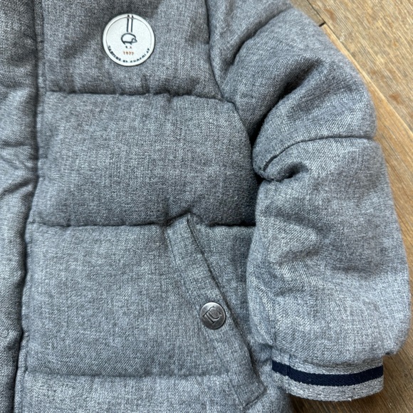Tartine et Chocolat Boys Grey Chine Down Jacket w/Rabbit Fur hood | Size 2Y - Picture 2 of 3